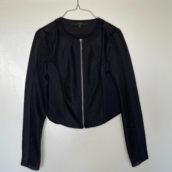 Guess By Los Angeles Black Mesh Ripple Cropped Jacket In Size Small - Picture 1 of 5